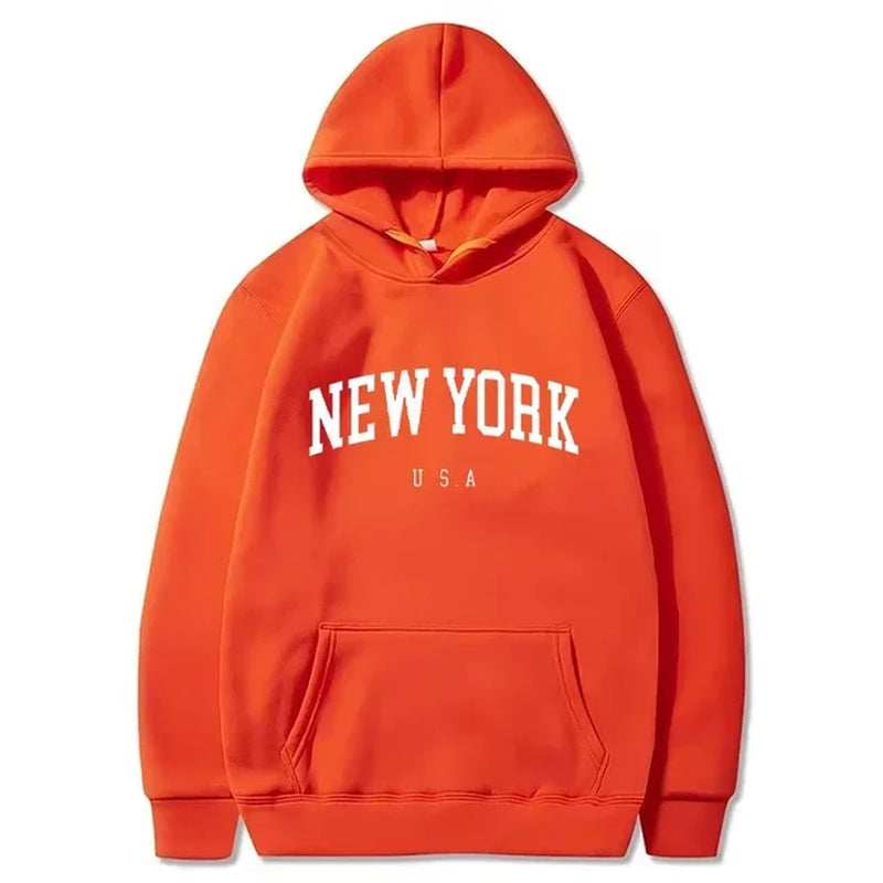 Men Women New York U.S.A City Hoodies Fashion Letter Printed Graphic Sweatshirts Loose Casual Harajuku Hooded Pullover Sportwear-Gennys fashion