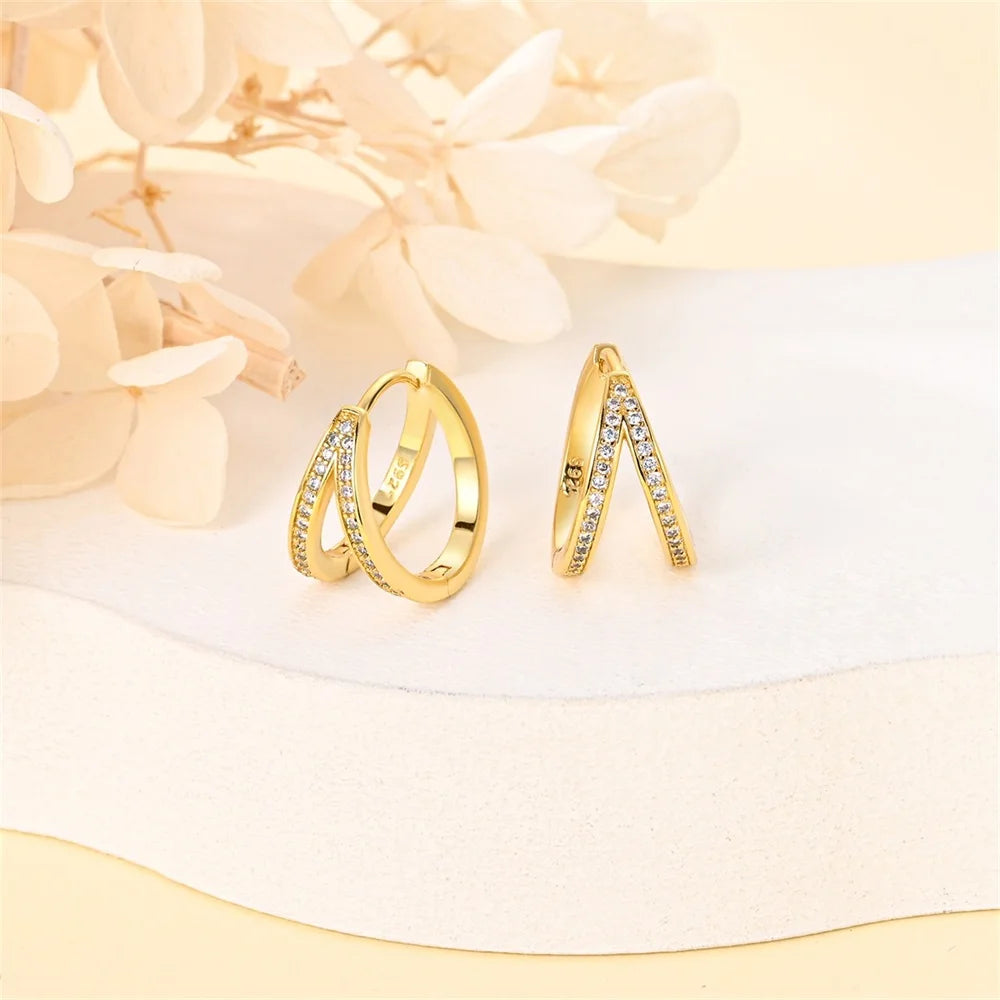 Unique 925 Sterling Silver Set Pavé Double round K Gold Earrings for Women'S Birthday Exquisite Jewelry Gift-Gennys fashion