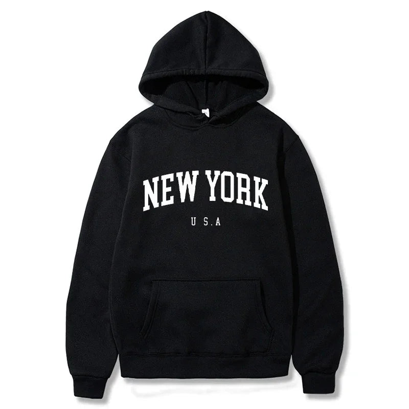 Men Women New York U.S.A City Hoodies Fashion Letter Printed Graphic Sweatshirts Loose Casual Harajuku Hooded Pullover Sportwear-Gennys fashion