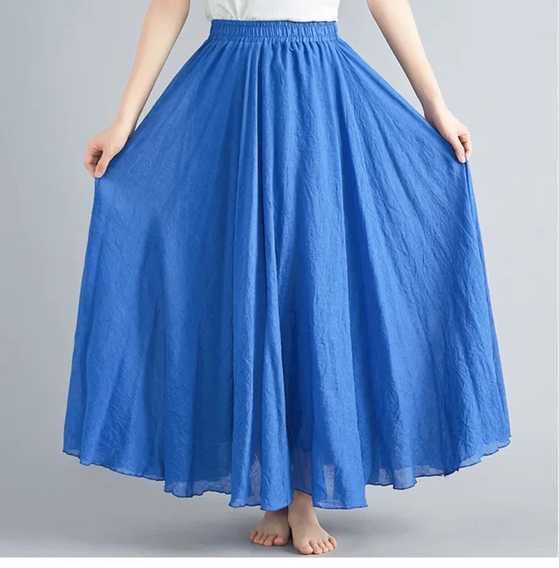 Fashion Cotton Linen Clothes Women Skirts Maxi Y2K Elegant Beach Saia Ropa Mujer Casual Vestido Boho Long Skirt Faldas Harajuku-Gennys fashion