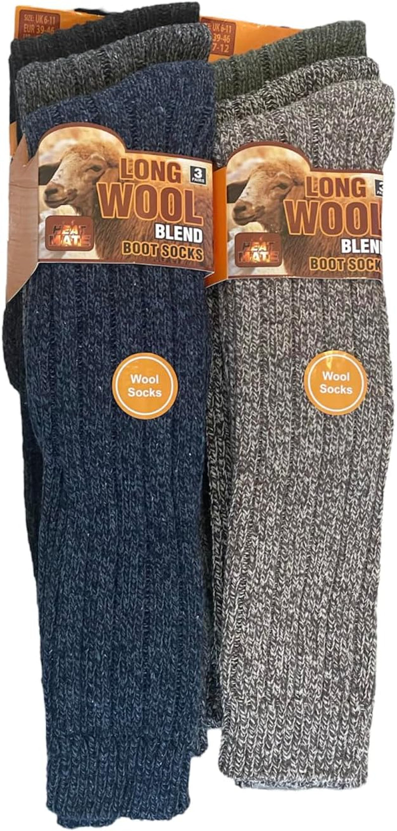 3 Pairs Mens Soft Thermal Premium Quality Long Wool Blend Boot Socks Mix Colours Size UK 6-11 EU 39-46-Gennys fashion