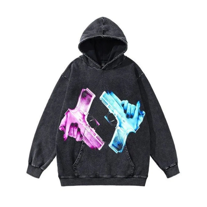 European and American Y2K Creative Printing Washed Old Pullover Hoodies for Man Fashionable Spring and Autumn Couple Sweatshirts-Gennys fashion