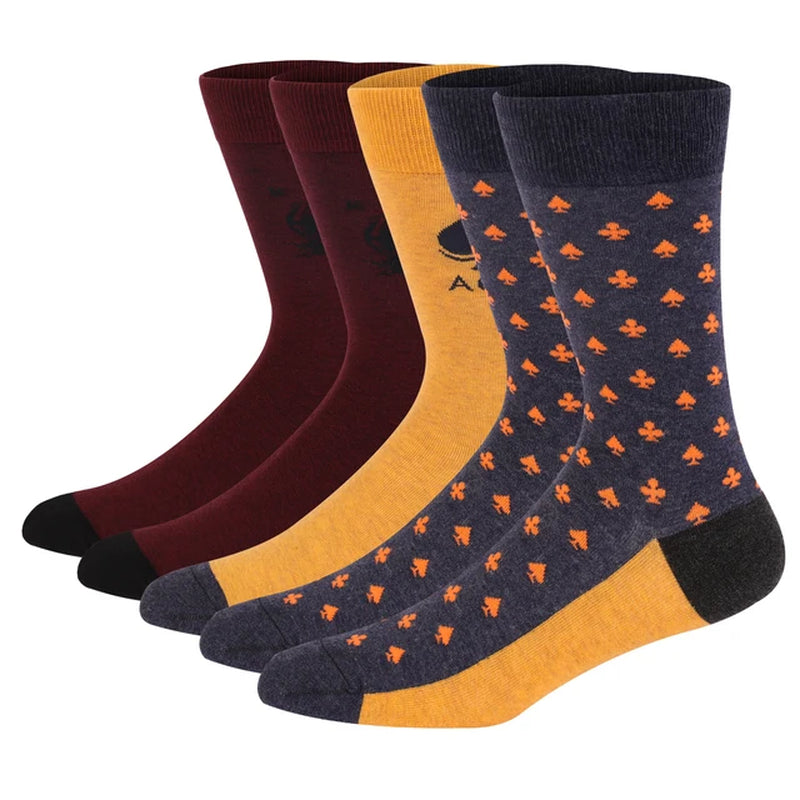 5 Pairs Mens Dress Socks plus Large Size，High Quality Combed Cotton Crew Socks，Black Cool Argyle Breathable Casual Socks for Men-Gennys fashion