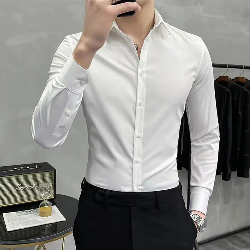 New Wrinkle-Resistant Men'S Shirt Long Sleeve Dress Slim-Fit Free Ironing Social Business Formal Wear Easy to Take Care Of-Gennys fashion