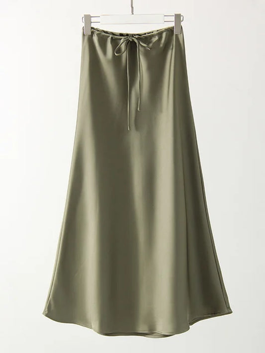 Champagne Satin A-Line Maxi Skirt