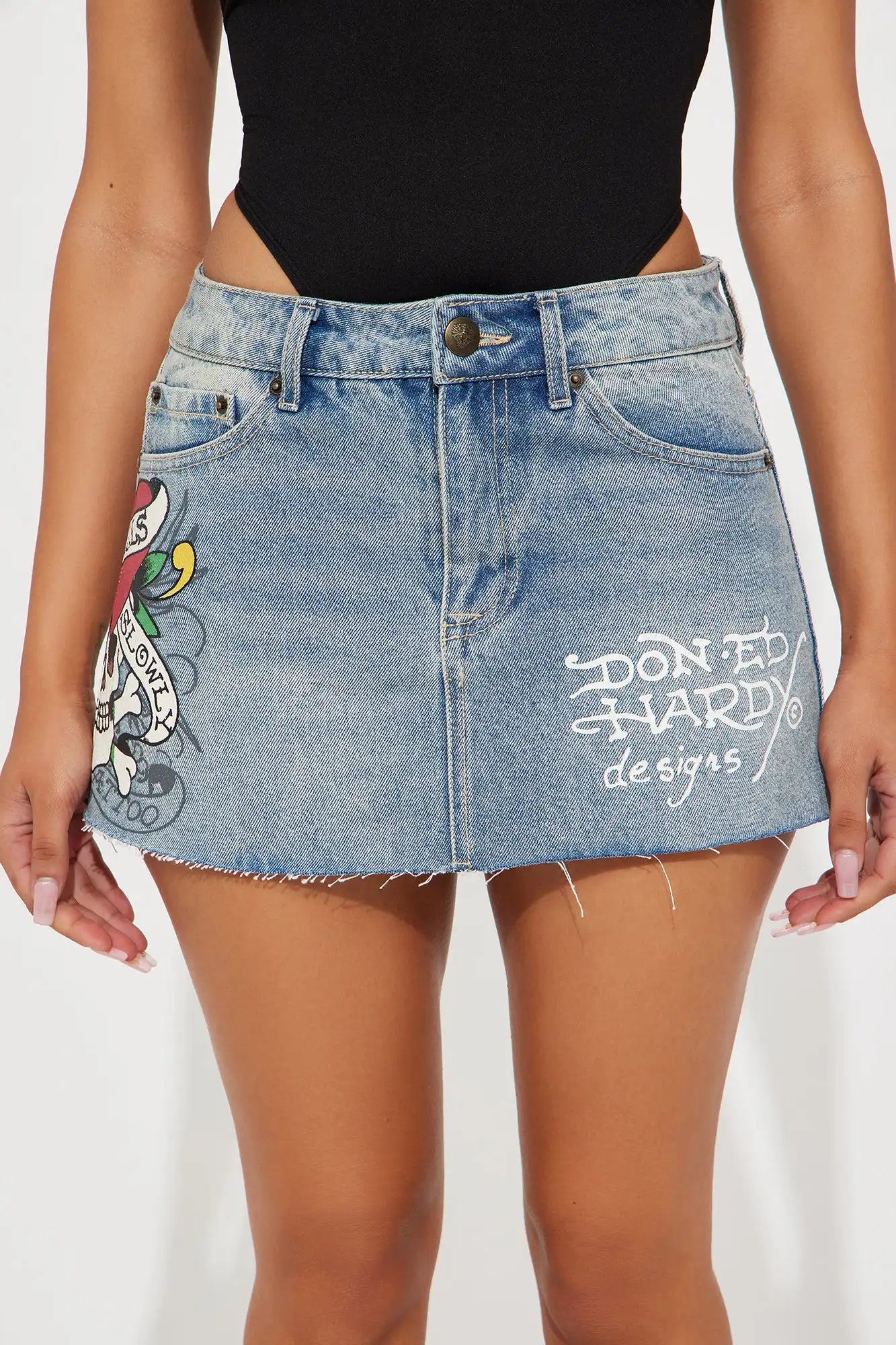 Streetwear Y2K Skirt Womens Hip Hop Letter Skull Graphic Print Vintage Blue Denim Skirt Girl High Waist Slim Gothic Mini Skirt-Gennys fashion