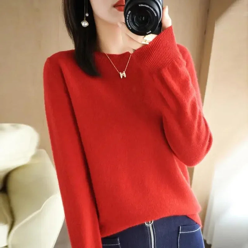 2024 Women Sweater Spring Autumn Long Sleeve O-Neck Pullovers Warm Bottoming Shirts Korean Fashion Sweater Knitwear Soft Jumpers-Gennys fashion