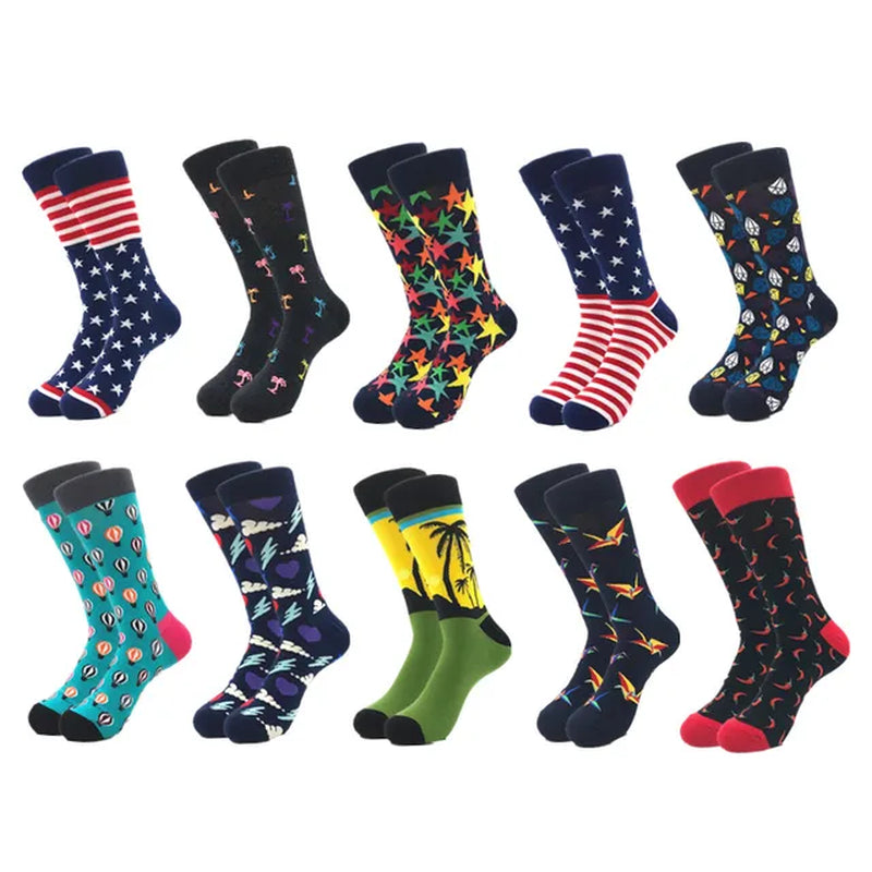 10Pairs/Lot Brand Quality Mens Socks Combed Cotton Colorful Happy Funny Sock Autumn Winter Warm Casual Long Men Compression Sock-Gennys fashion