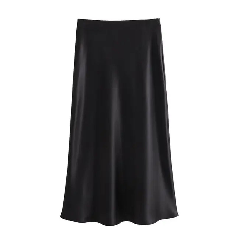 2024 Women Solid Satin Skirt Strethy High Waist Female Long Skirt 6X007-Gennys fashion