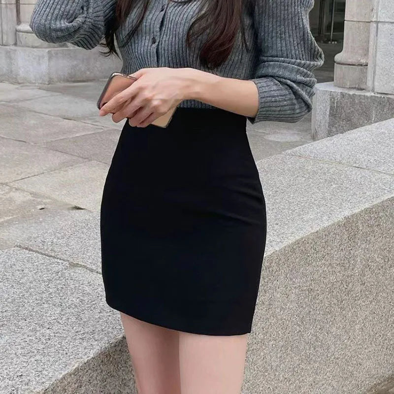 Black Gray Women'S Mini Skirt Korean Fashion High Waist OL Office Package Hip Skirts Ladies Solid Simple Pencil Skirt-Gennys fashion