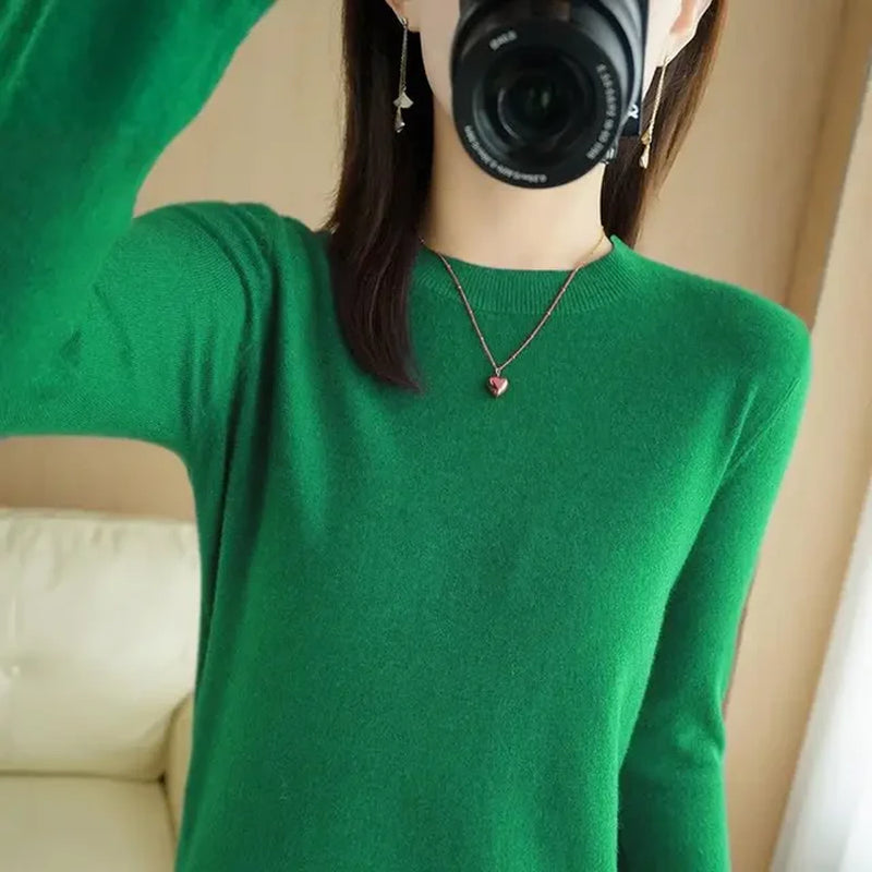 2024 Women Sweater Spring Autumn Long Sleeve O-Neck Pullovers Warm Bottoming Shirts Korean Fashion Sweater Knitwear Soft Jumpers-Gennys fashion