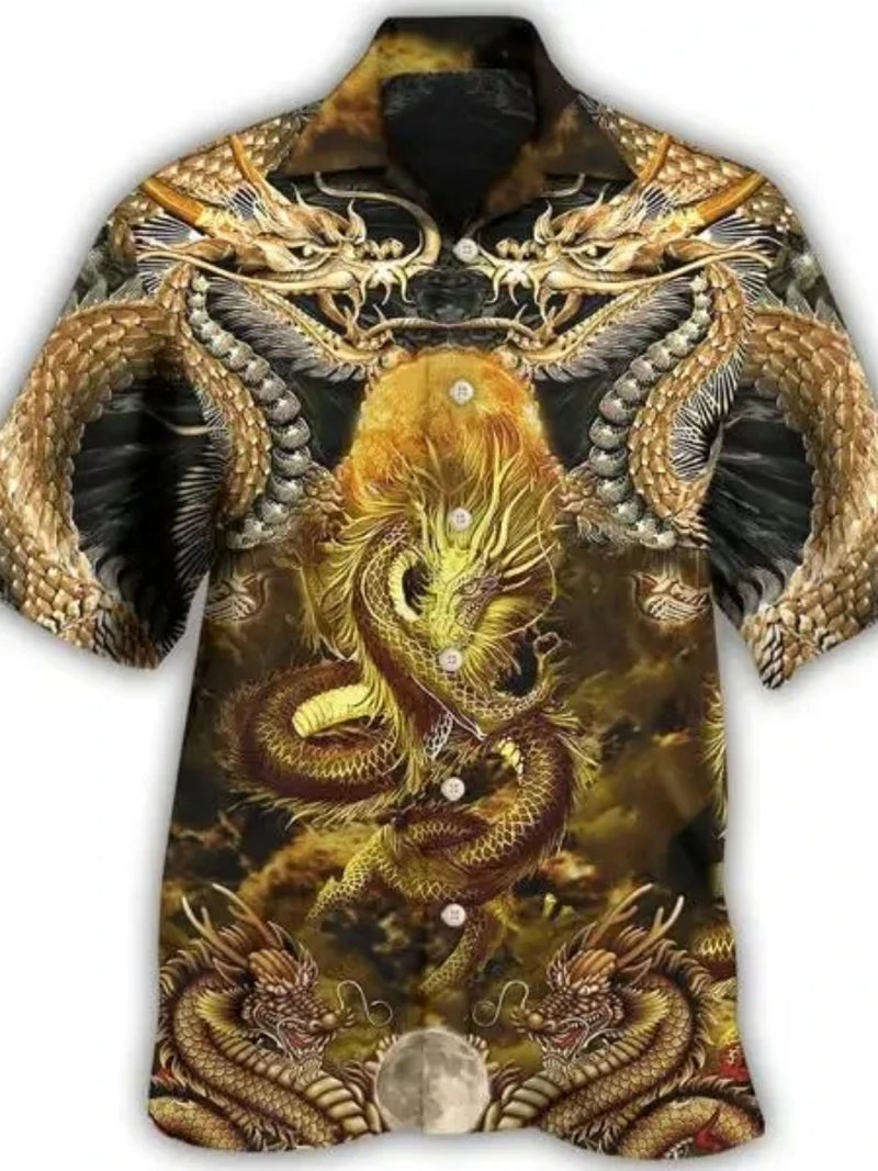 Summer Beach 3D Print Dragon Loose Short Sleeve Retro Shirt for Streetwear Camisas Casuais Hawaiian Blouse Slim Fit Men Clothing-Gennys fashion