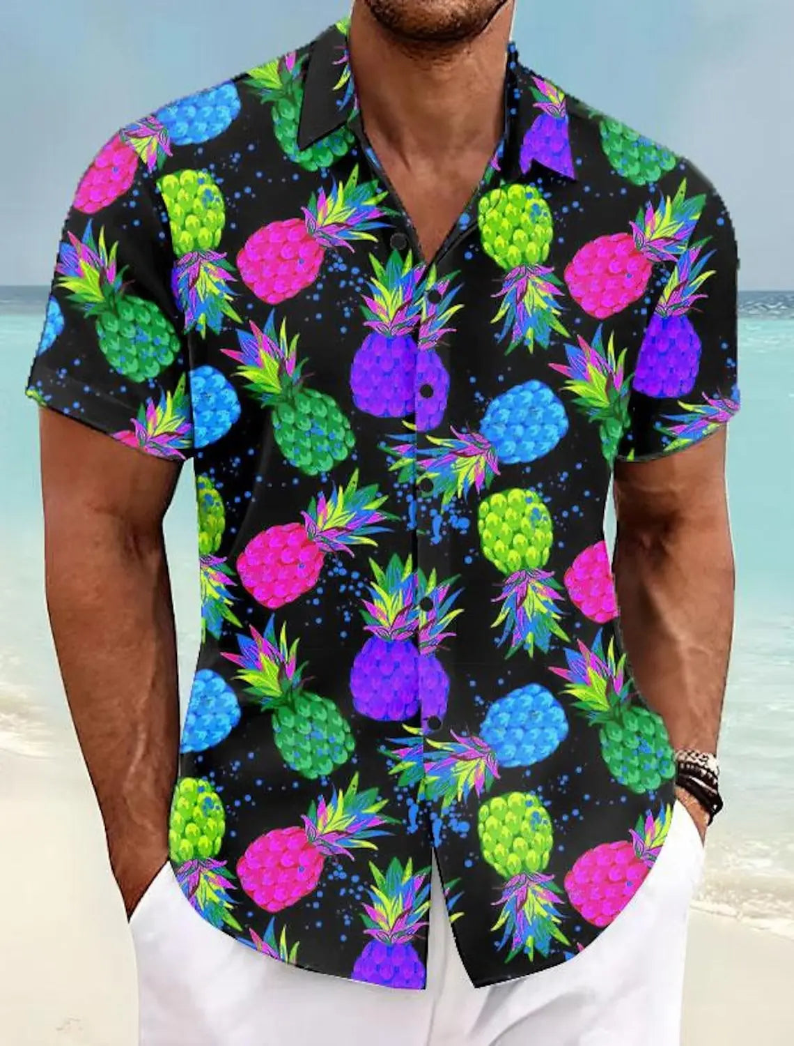 Pineapple Tropical Men'S Shirt Summer Aloha Shirt Casual Holiday Summer Spring Turndown Short Sleeve Stretch Fabric Shirt-Gennys fashion