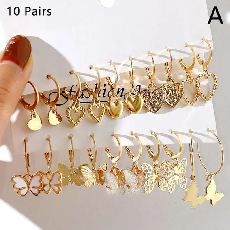 New Gold Color Butterfly Love Hoop Earrings Set New Creative Simple Heart Hollow Dangle Earring for Women Fashion Trendy Jewelry-Gennys fashion