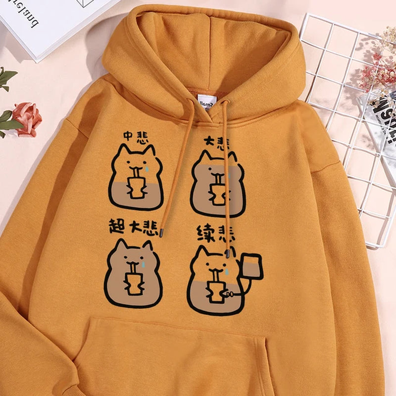 Medium Cup Large Cup Fun Cat Men Women Hoodies Harajuku Street Hoody O-Neck Casual Oversized Clothes Fashion Pullover Sweatshirt-Gennys fashion