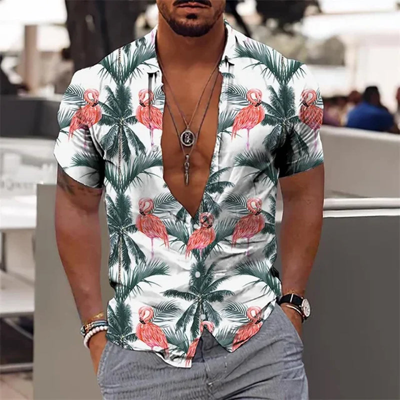 2024 Summer Hawaiian Men'S Shirt Vacation Daily Slim-Fit Top Gym Elegant Floral Pattern Leaves Society Casual Fashion-Gennys fashion