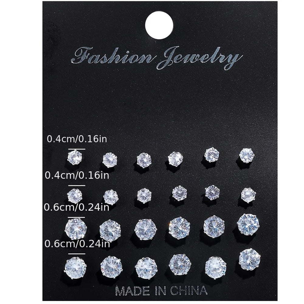 Maximum 36 Pairs Shiny Zircon Stud Earrings Set for Women Men Daily Versatile Chic Silver Color Crystal Ear Jewelry Accessories-Gennys fashion