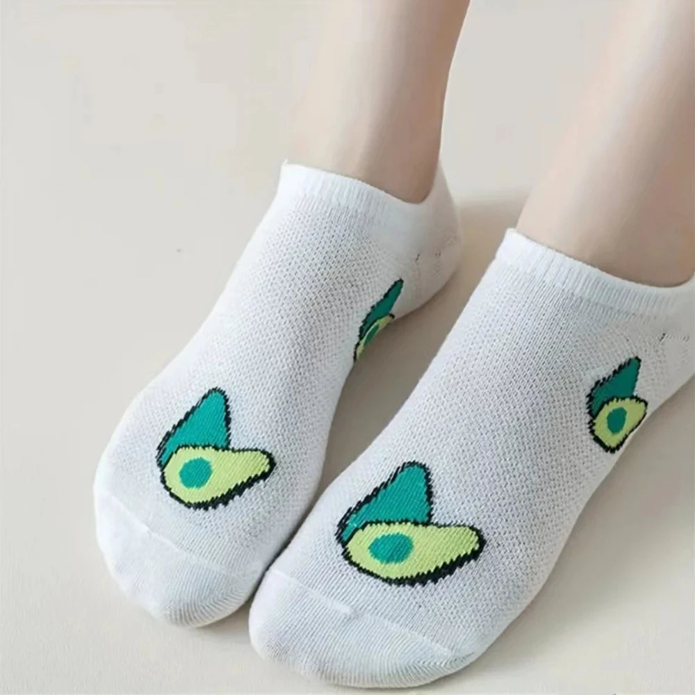 5 Pairs of Avocado Ankle Socks Cartoon Fresh Fashion Breathable Summer and Autumn 2023 New Kawaii Comforts Women'S Boat Socks-Gennys fashion