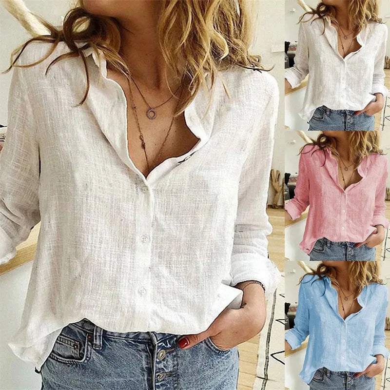 Leisure White Yellow Shirts Button Lapel Cardigan Top Lady Loose Long Sleeve Oversized Shirt Womens Blouses Autumn Blusas Mujer-Gennys fashion