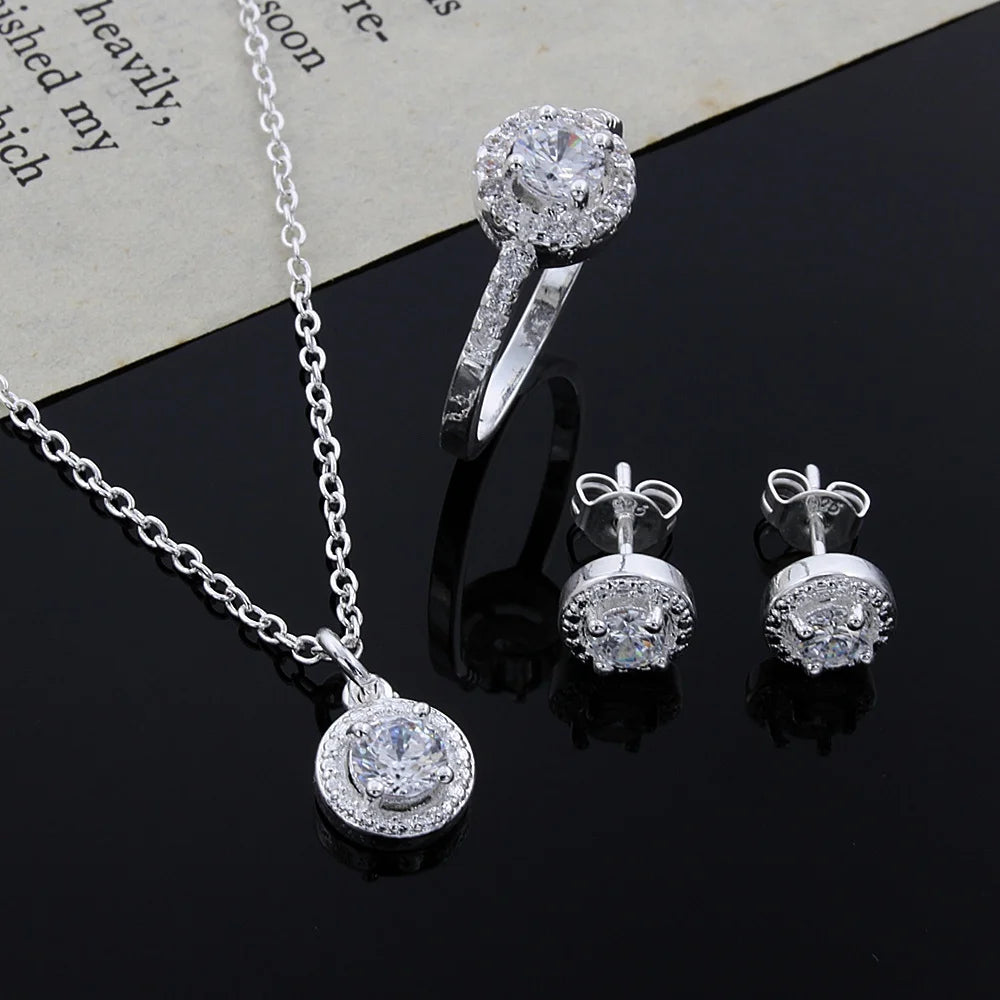 925 Sterling Silver Crystal Jewelry Set-Gennys fashion