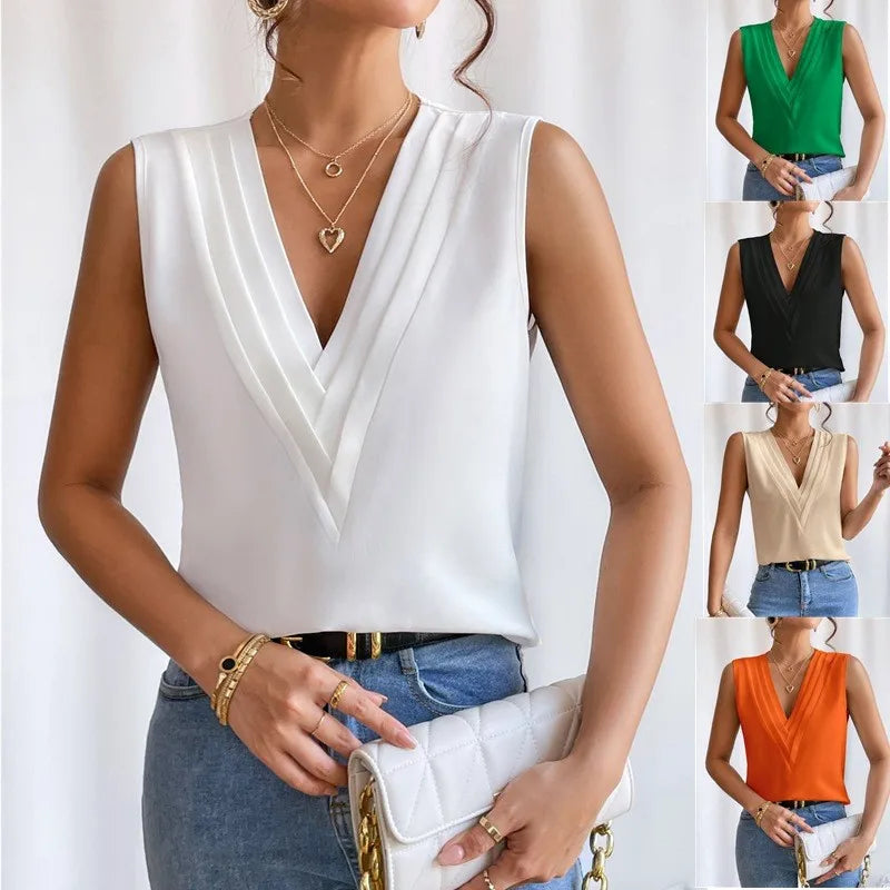 Elegant White V-Neck Tank Top