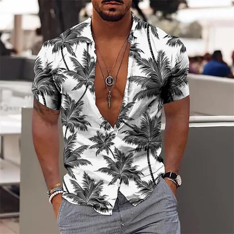 2024 Summer Hawaiian Men'S Shirt Vacation Daily Slim-Fit Top Gym Elegant Floral Pattern Leaves Society Casual Fashion-Gennys fashion