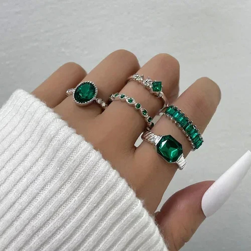 Crystal Rings Set Vintage Women Butterfly Pearl Geometric Hollow Ring Girls Anillos Jewelry Bague Adjustable Funk Jewellery-Gennys fashion