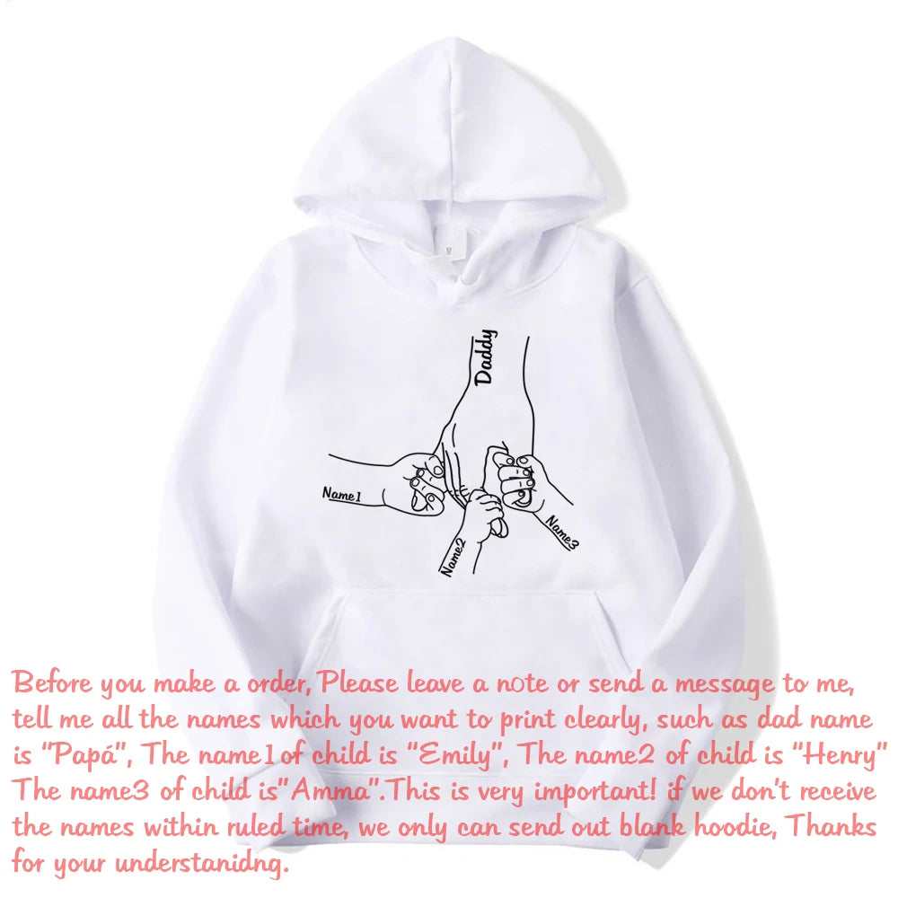 Custom Father and Child Holding Hands Hoodie Dad Kids Hand Line Sweatshirt Fathers Day Personalized Gift for Daddy Pullover-Gennys fashion