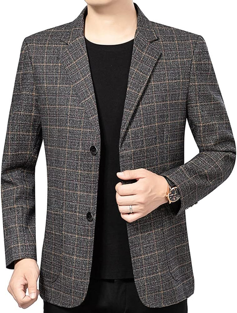 Mens Vintage Check Blazer Slim Fit 2 Buttons Business Casual Plaid Suit Jacket-Gennys fashion