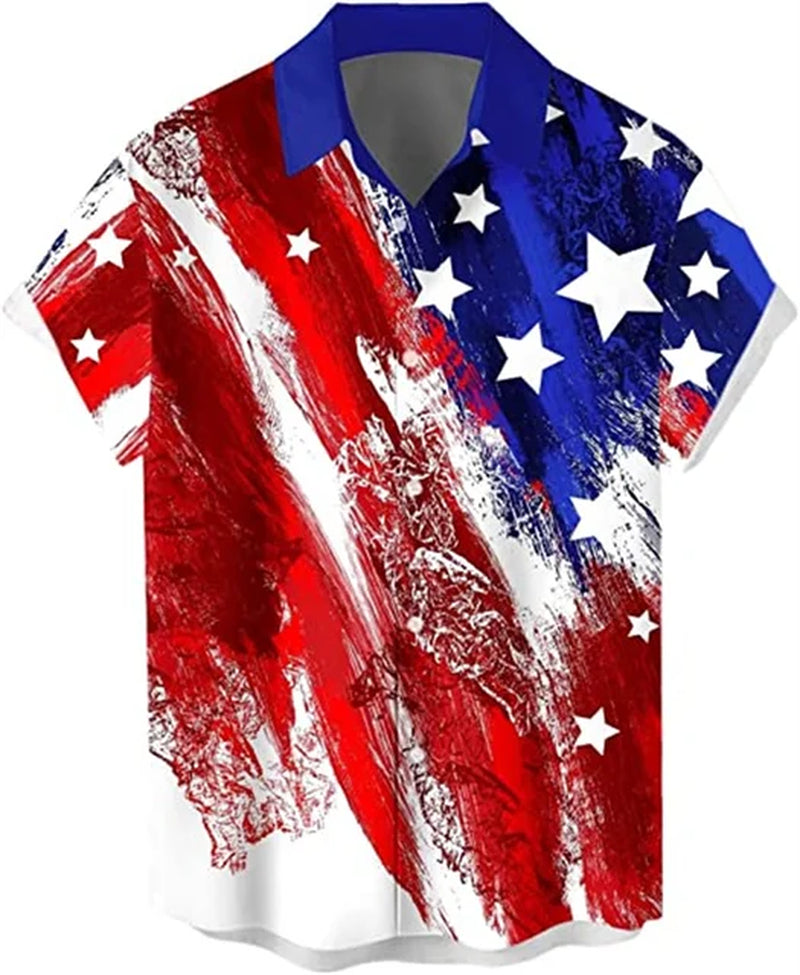 America Flag Graphic Shirts for Men Clothing 3D Printed Hawaiian Beach Shirts Short Sleeve Y2K Tops Vintage Clothes Lapel Blouse-Gennys fashion