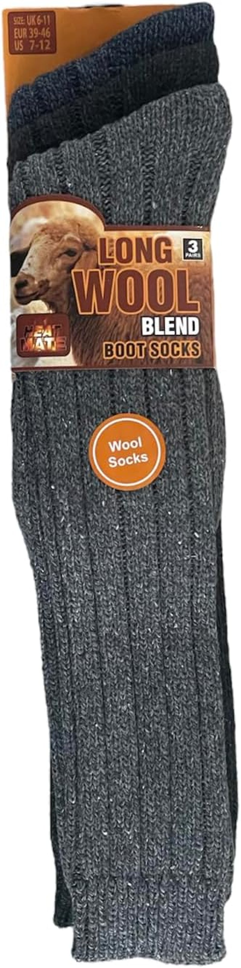 3 Pairs Mens Soft Thermal Premium Quality Long Wool Blend Boot Socks Mix Colours Size UK 6-11 EU 39-46-Gennys fashion