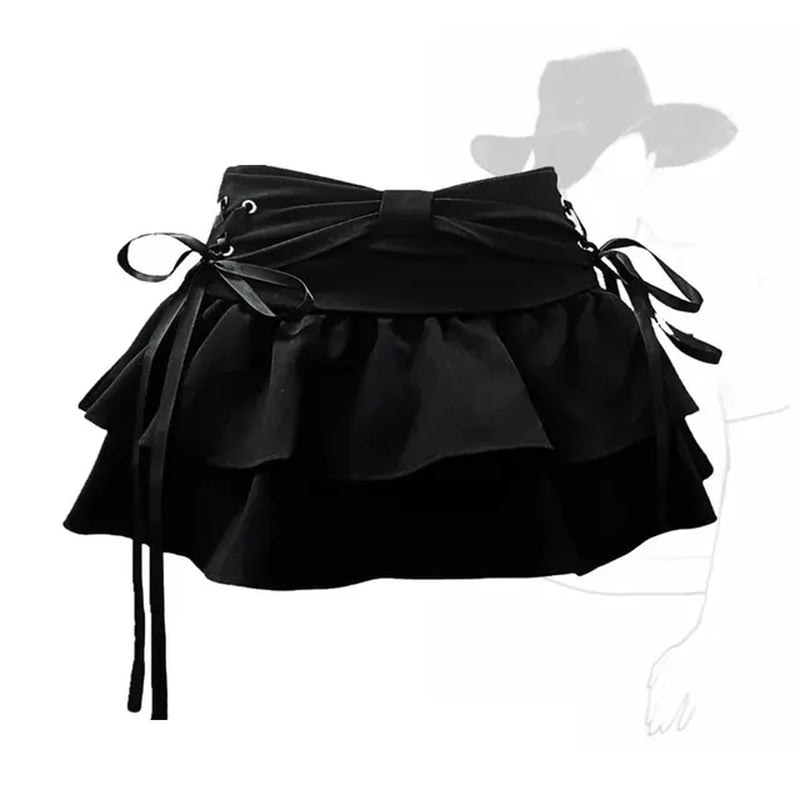 Blue Denim Pleated Skirt Bow Fold Design Women'S A-Line Short Skirt Built in Shorts American Spicy Girl Korean Fashion Hotsweet-Gennys fashion