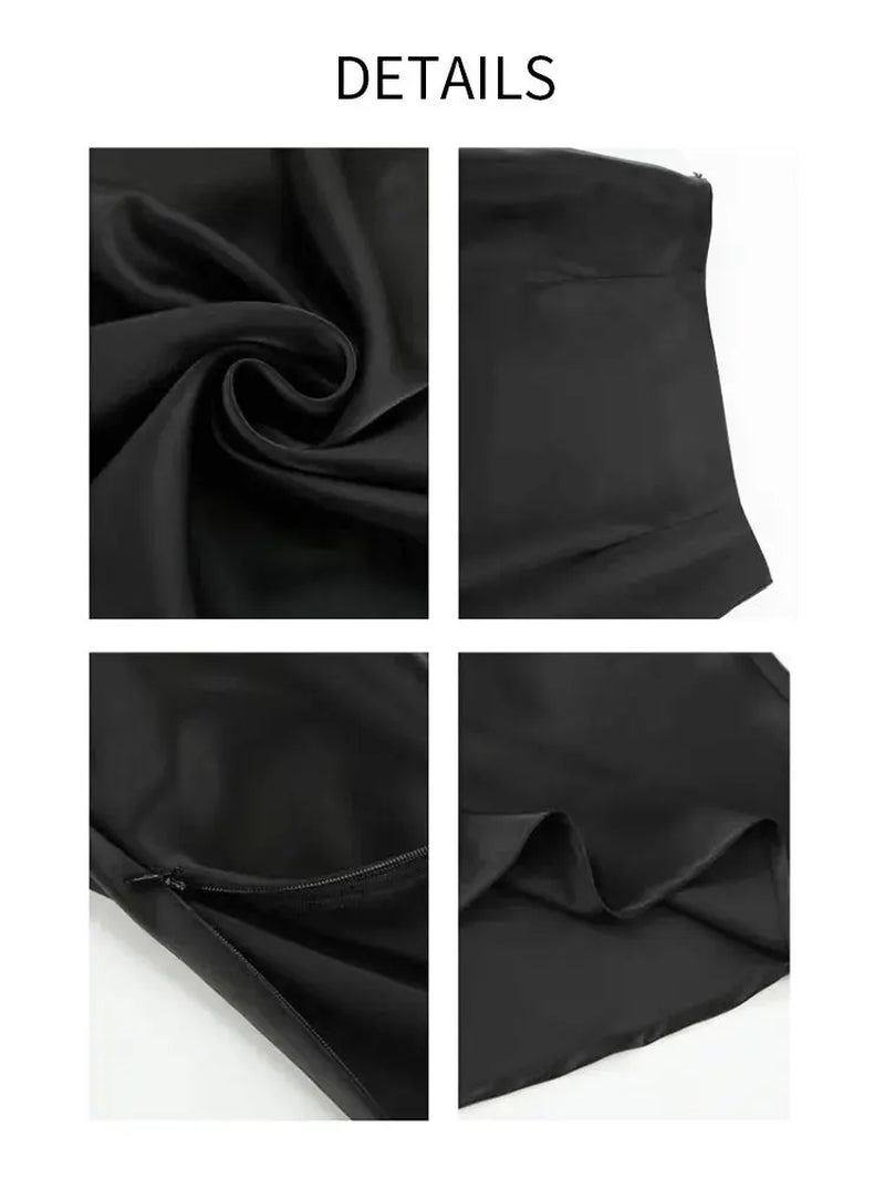 Women'S Black Elegant Satin Fashion Slim Skirts Four Seasons Casual High Waist Club Office Maxi Skirt-Gennys fashion