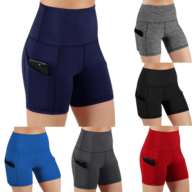 Fashion Women'S Shorts with Pocket High Waist Elastic Yoga Leggings Gym Running Sport Fitness Short Pants-Gennys fashion