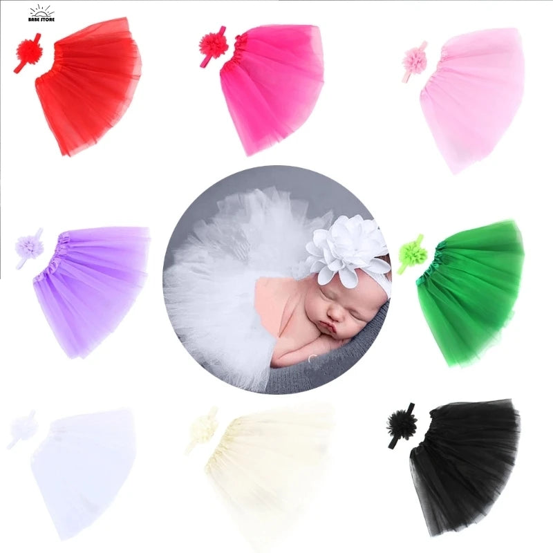 Infant Photograph Outfit Headband & Tulle Tutu Skirt Photo Studio Props Universal Baby Cosplay Costume Dress Shower Gift-Gennys fashion