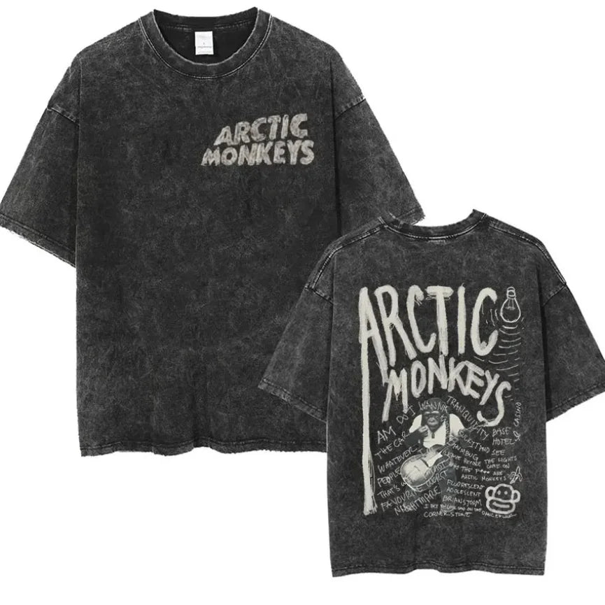 Retro Rock Arctic Monkeys Music Album Graphic T-Shrit Men'S Vintage Washed Oversized Short Sleeve T Shirt Y2K Hip Hop Streetwear-Gennys fashion