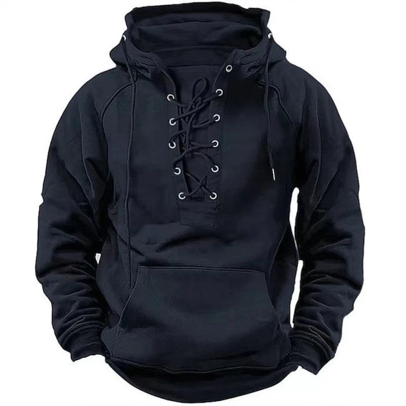 Fashion Drawstring Sweatshirt Men Clothing Vintage Loose Pullovers Shirts Male Autumn Winter Long Sleeve Hoodie Tops Streetwear-Gennys fashion