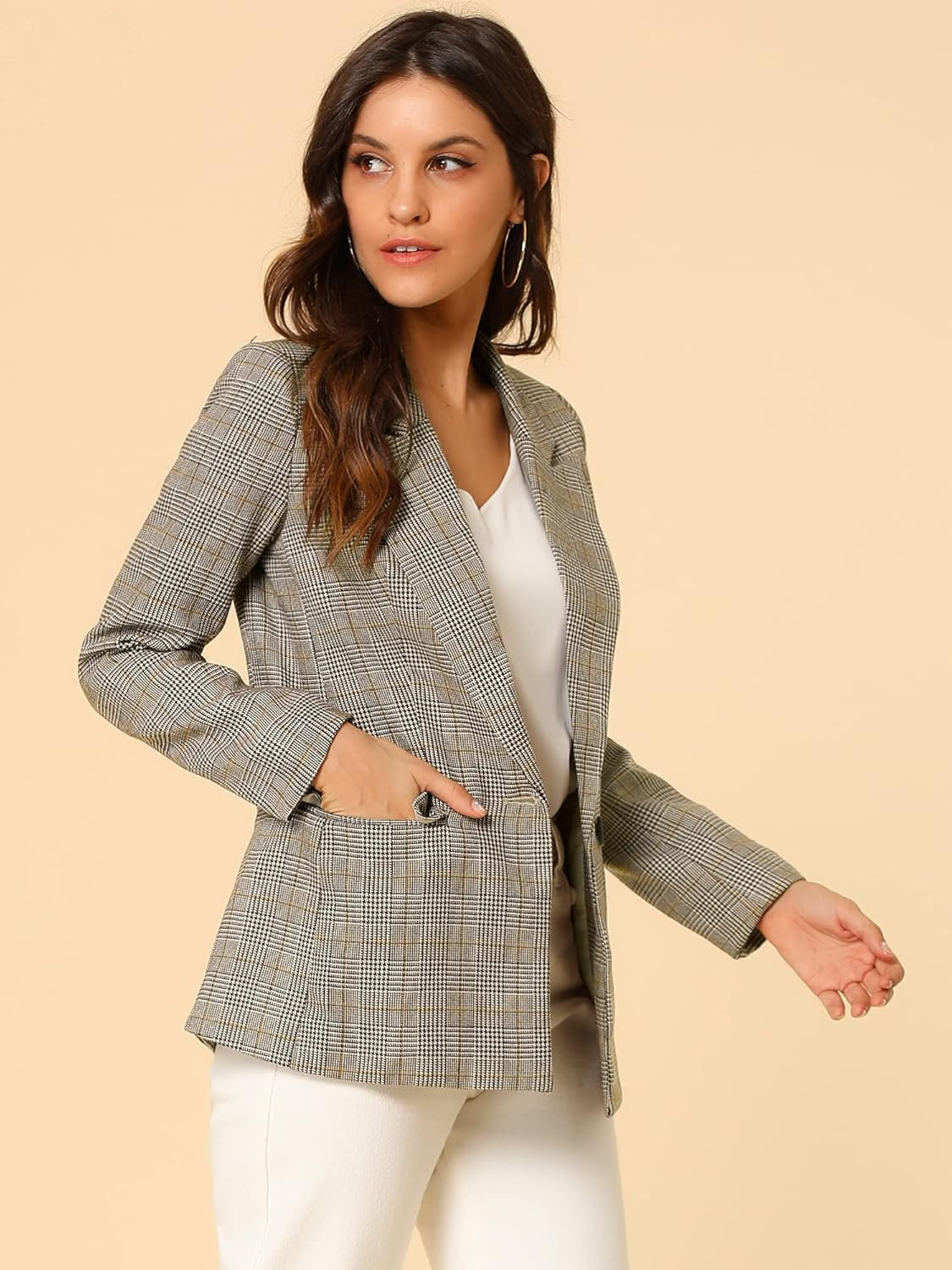 Women'S Blazers Boyfriend Notched Lapel Plaid Blazer Jacket-Gennys fashion