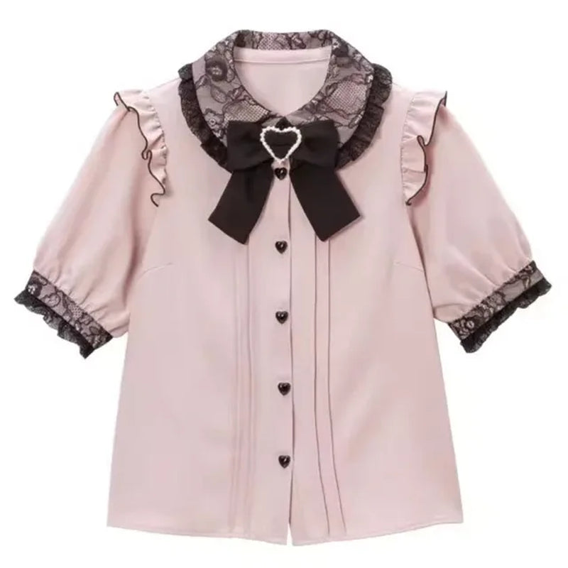 Kawaii Womens Shirts Lolita Y2K Cute Japanese Style Blouse Elegant Long Sleeve Sweet Tops Casual Office Ladies Aesthetic Shirt-Gennys fashion