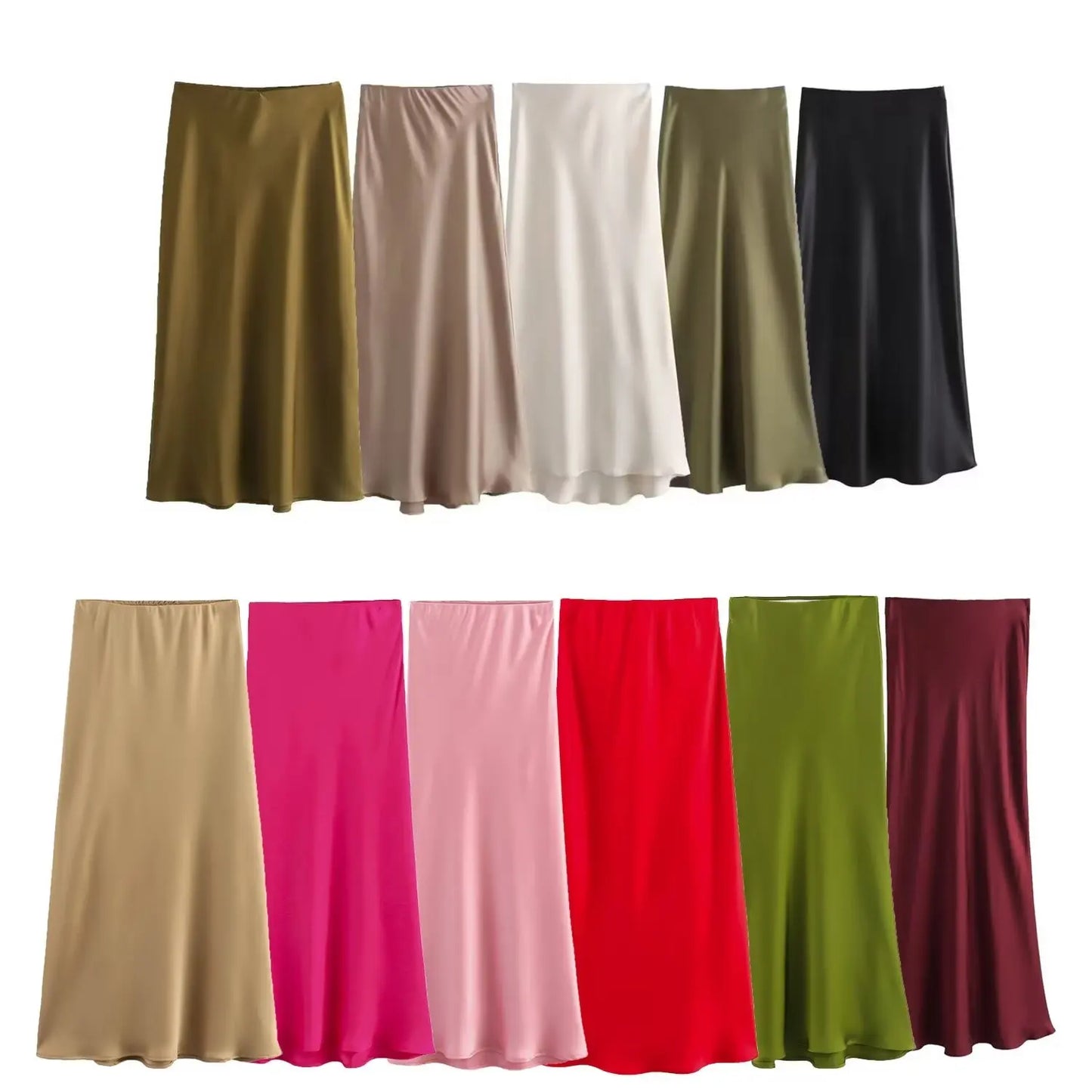 2024 Women Solid Satin Skirt Strethy High Waist Female Long Skirt 6X007-Gennys fashion