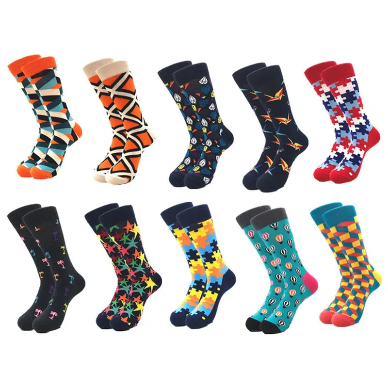 10Pairs/Lot Brand Quality Mens Socks Combed Cotton Colorful Happy Funny Sock Autumn Winter Warm Casual Long Men Compression Sock-Gennys fashion