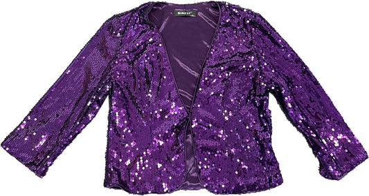 Women'S Sequin Shrug 3/4 Sleeve Open Front Party Glitter Sparkly Short Blazer Jackets-Gennys fashion