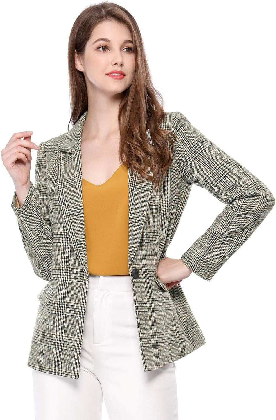 Women'S Blazers Boyfriend Notched Lapel Plaid Blazer Jacket-Gennys fashion