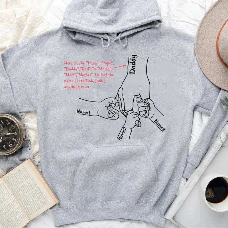 Custom Father and Child Holding Hands Hoodie Dad Kids Hand Line Sweatshirt Fathers Day Personalized Gift for Daddy Pullover-Gennys fashion