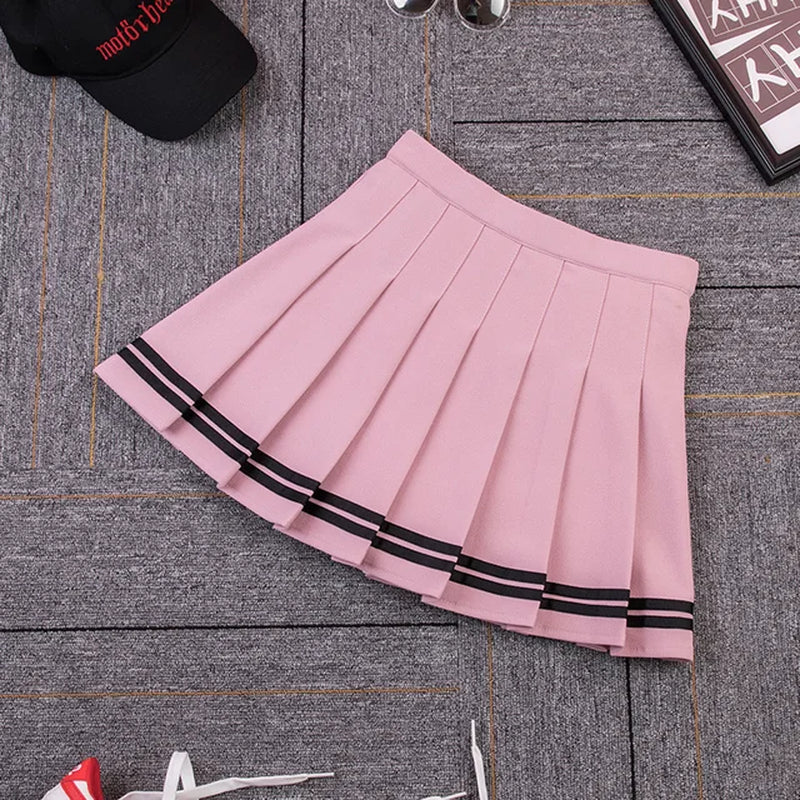 High Waist Women'S Skirts Striped Pleated Elastic Waist Female Sweet Mini Dance Plaid Skirt Y2K Korean England Style-Gennys fashion