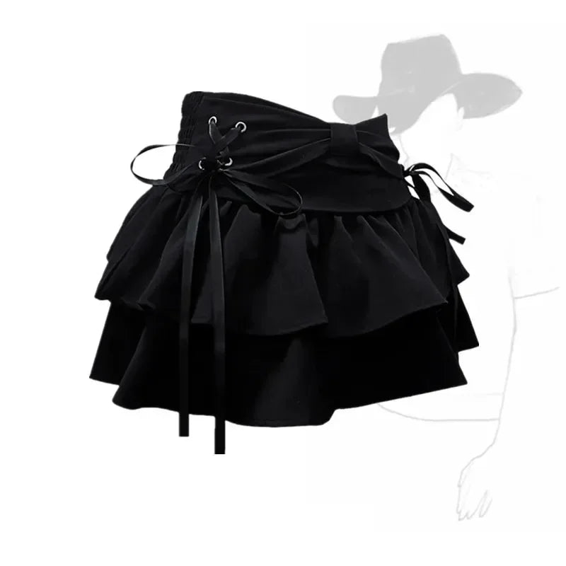 Blue Denim Pleated Skirt Bow Fold Design Women'S A-Line Short Skirt Built in Shorts American Spicy Girl Korean Fashion Hotsweet-Gennys fashion