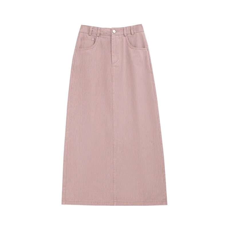 Women'S Workwear Straight Solid Color Skirt Summer New Simple High Waist Back Split Commuter Style Long Skirt 16658-Gennys fashion