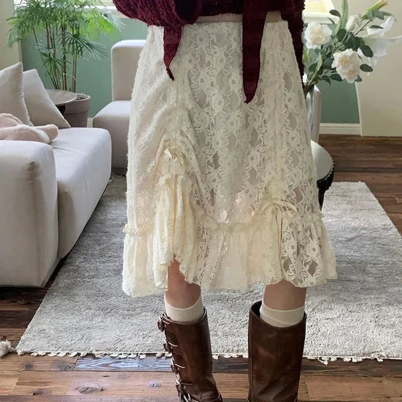 2K Beige Boho Lace Skirt