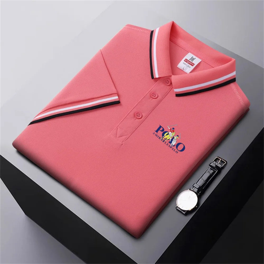 Men Breathable T-Shirt Business and Leisure POLO Shirt Summer New Fashion Short Sleeve Clothes Solid Color Comfortable Pullovers-Gennys fashion