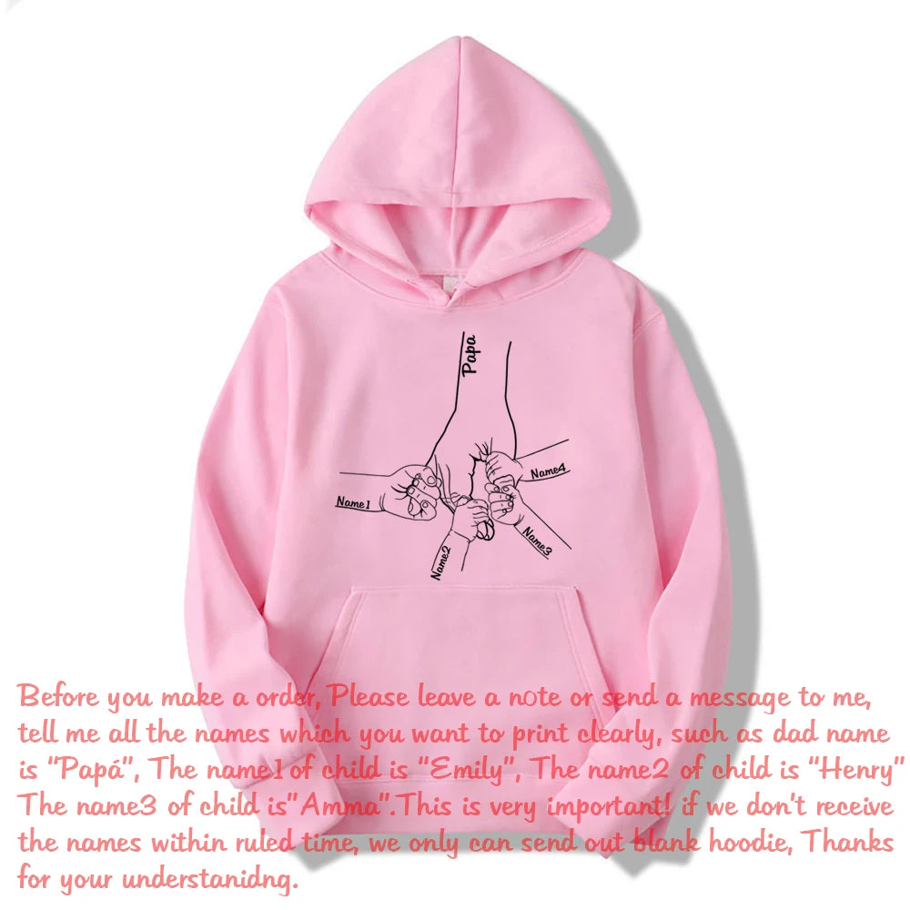 Custom Father and Child Holding Hands Hoodie Dad Kids Hand Line Sweatshirt Fathers Day Personalized Gift for Daddy Pullover-Gennys fashion